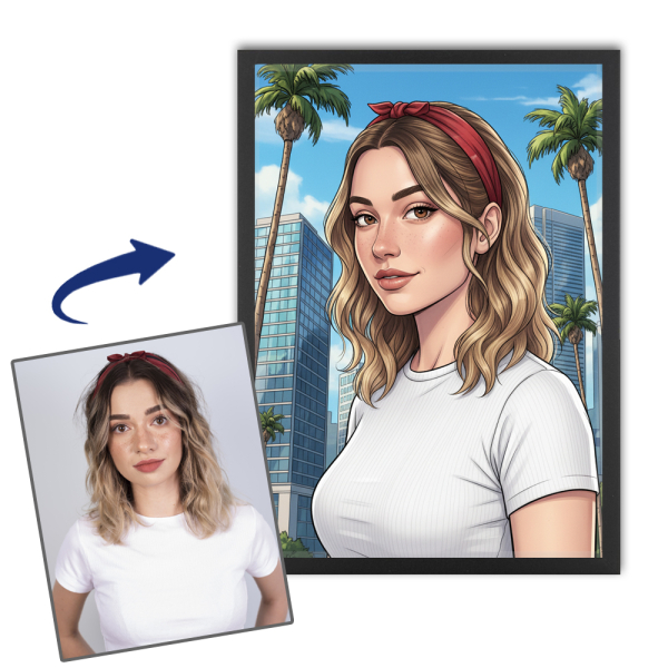 Retrato ilustrado em estilo de videojogo a partir de uma foto