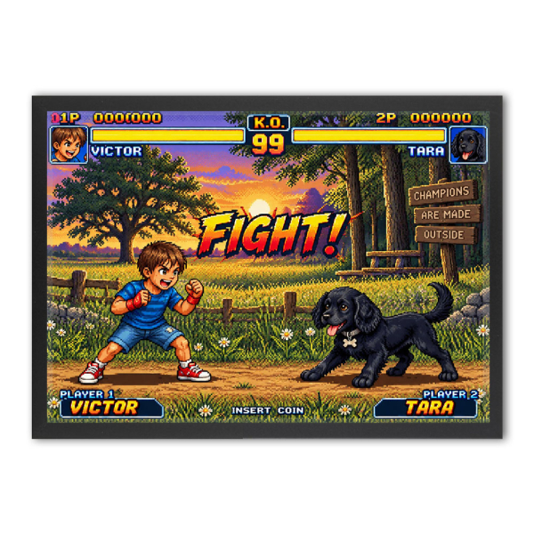 Retrato personalizado - Duelo de arcade retro