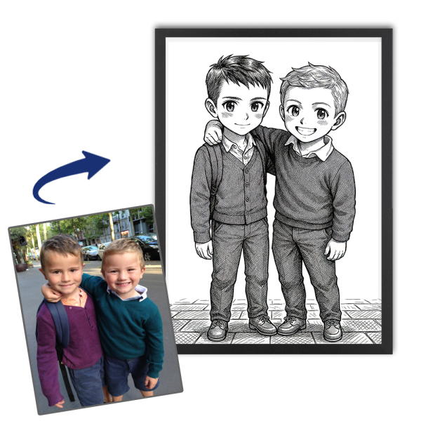 Retrato personalizado em estilo manga vintage