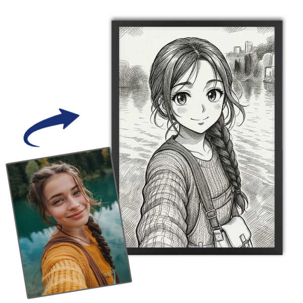 Retrato personalizado em estilo manga vintage