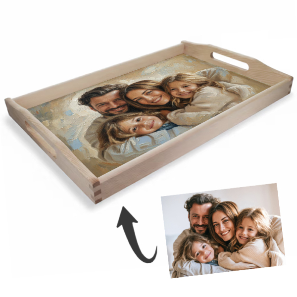 Tabuleiro fotogr&aacute;fico transformado em pintura a &oacute;leo