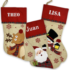 Bota de Natal efeito linho com debrum escocs