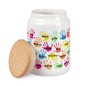 Frasco de bolachas personalizado com mos de crianas