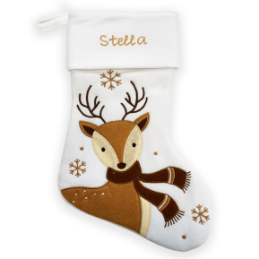 Meia de Natal branca personalizada com motivo de rena