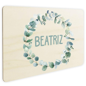 Placa de porta personalizada com coroa vegetal