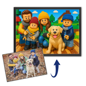 Retrato de mini-figuras em blocos a partir de uma foto