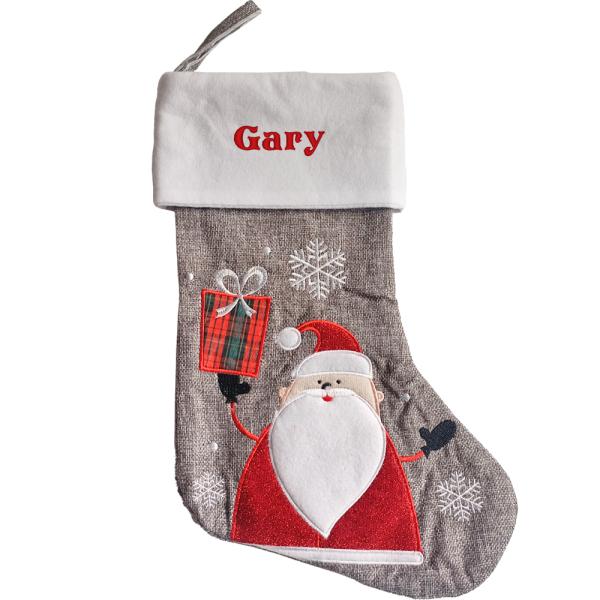 Bota de Natal cinzenta com efeito linho personalizada