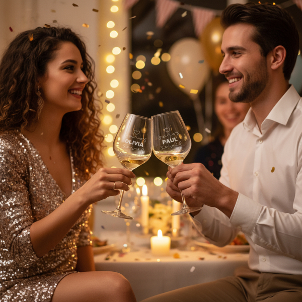 Caixa com 2 taças de vinho “Cheers” personalizadas Caixa com 2 taças de vinho “Cheers” personalizadas