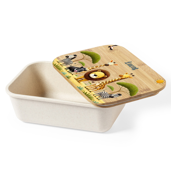 Caixa de almoço safari com tampa de bambu