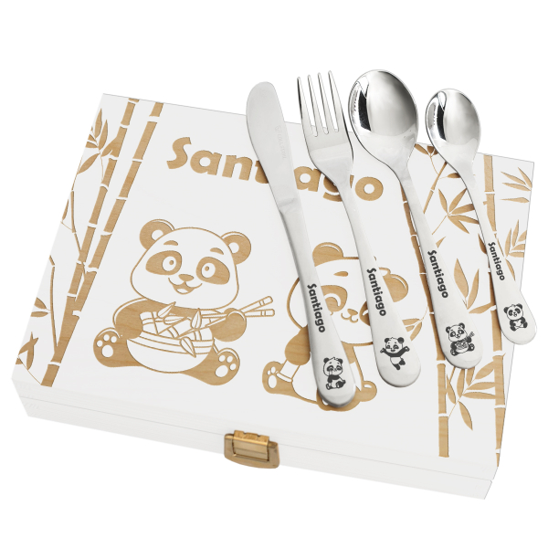 Talheres para crianças gravados com desenhos do Panda 