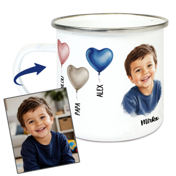 Caneca esmaltada personalizada Balões Coração Caneca esmaltada personalizada Balões Coração