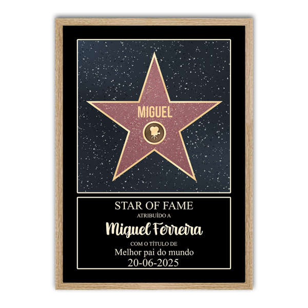 Certificado personalizado Walk of Fame emoldurado