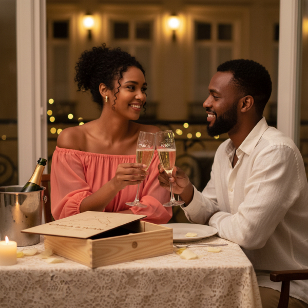 Estojo com 2 taças de champanhe Cheers