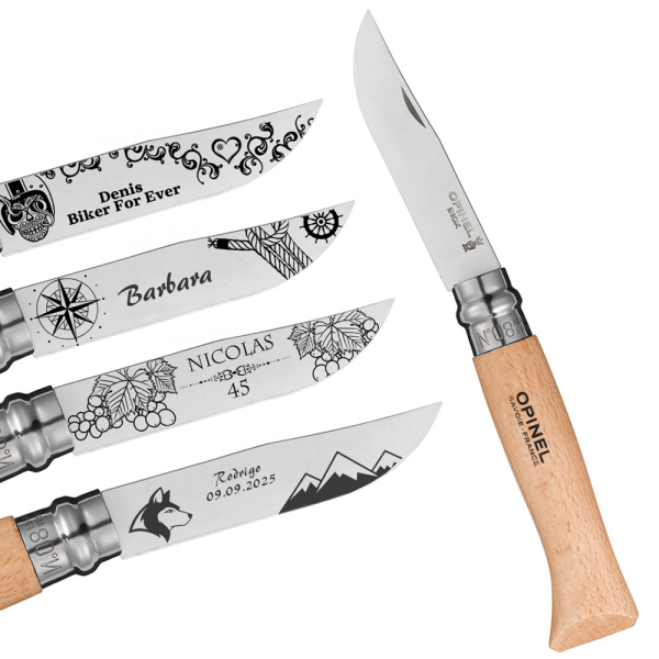 Faca Opinel nº 8 personalizada com um nome e um tema