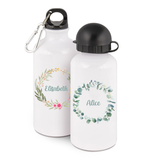 Garrafa personalizada com coroa de flores