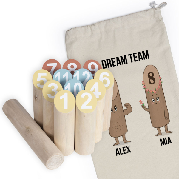 Jogo de pinos nórdico no seu saco personalizado Pin family