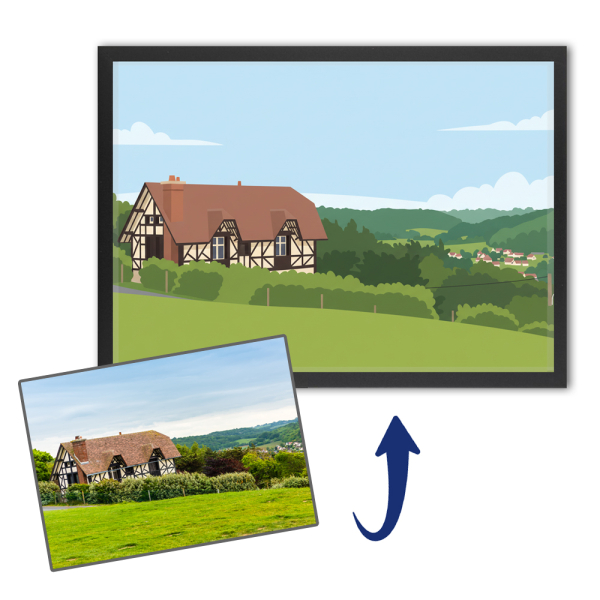 Retrato de casa em estilo flat design a partir de uma foto