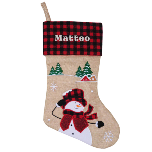 Meia de Natal bege personalizada com padrão escocês
