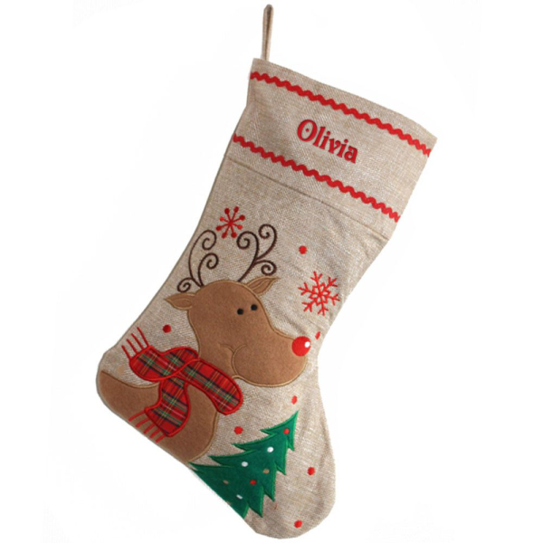 Meia de Natal personalizada com efeito linho
