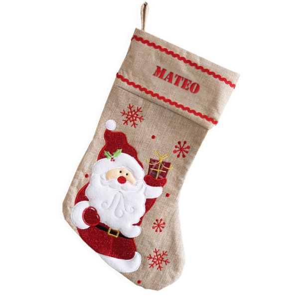 Meia de Natal personalizada com efeito linho