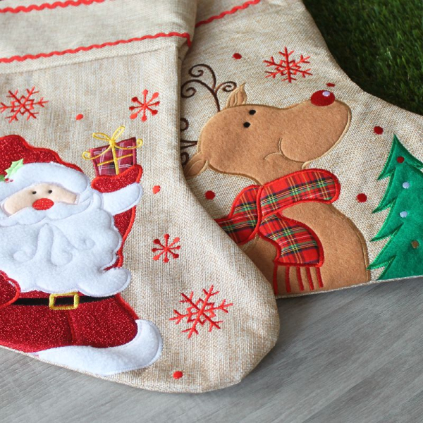 Meia de Natal personalizada com efeito linho