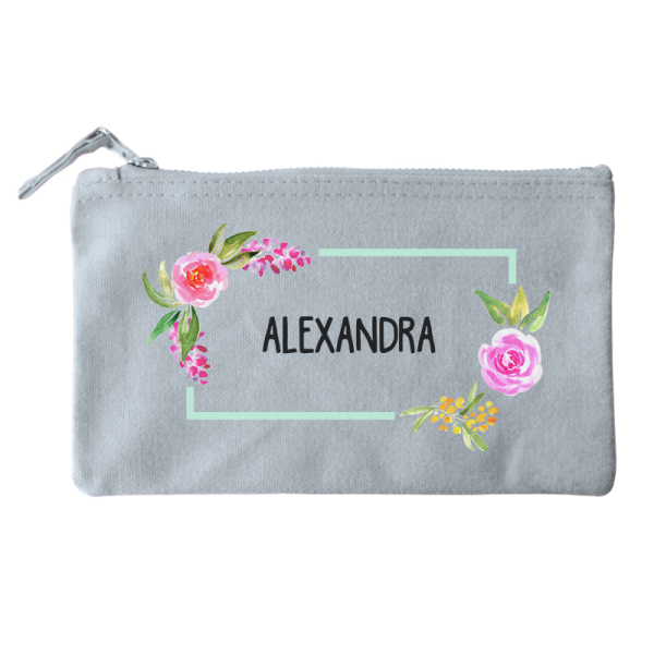 Pequena bolsa de algodão - flores em aquarela