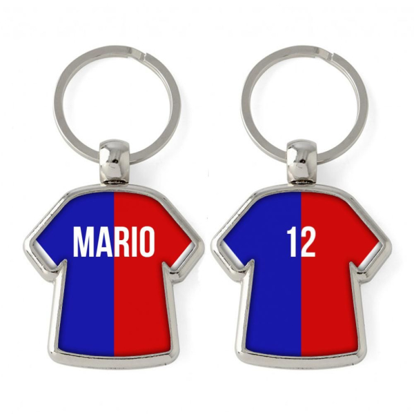 Porta-chaves em forma de camisola bicolor personalizada com nome
