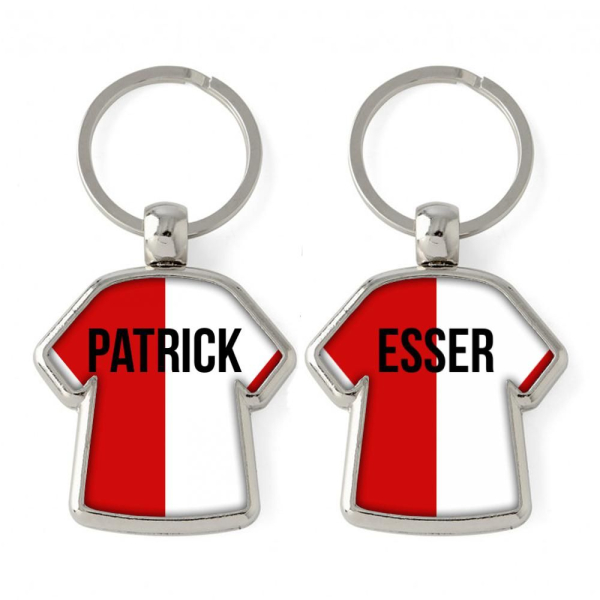 Porta-chaves em forma de camisola bicolor personalizada com nome