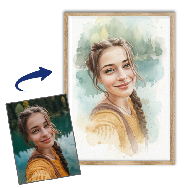 Retrato em estilo aquarela a partir de uma foto