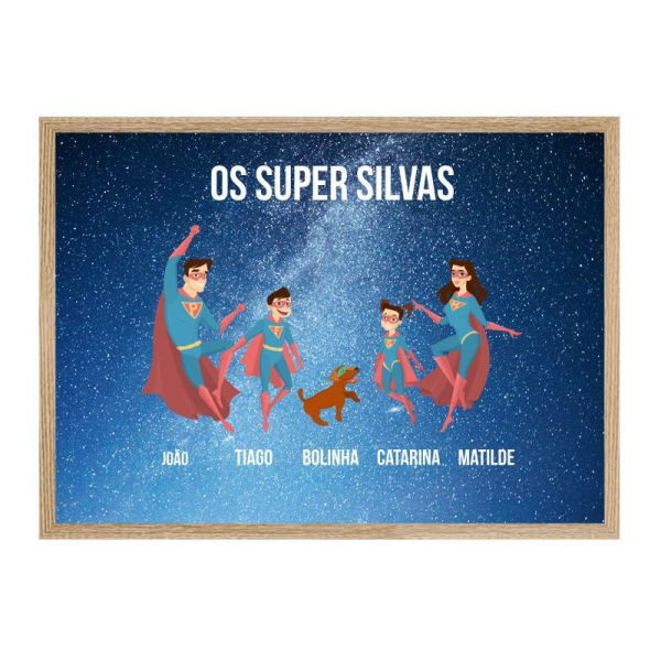 Poster emoldurado família de super-heróis