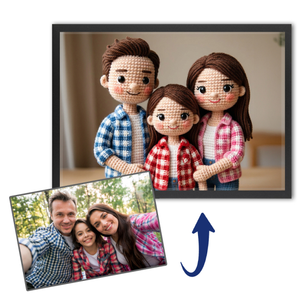 Retrato de boneca de tric&ocirc; a partir de uma foto