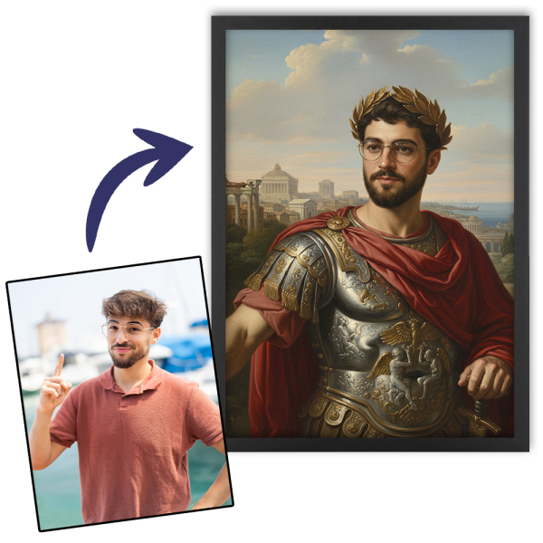 Retrato homem transformado em figura histórica Retrato homem transformado em figura histórica