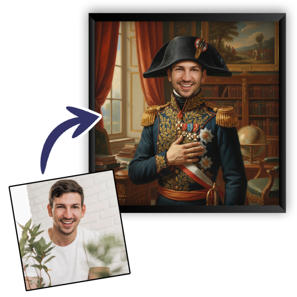 Retrato homem transformado em figura histórica Retrato homem transformado em figura histórica