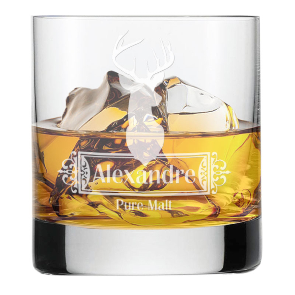 Copo de whisky gravado com veado